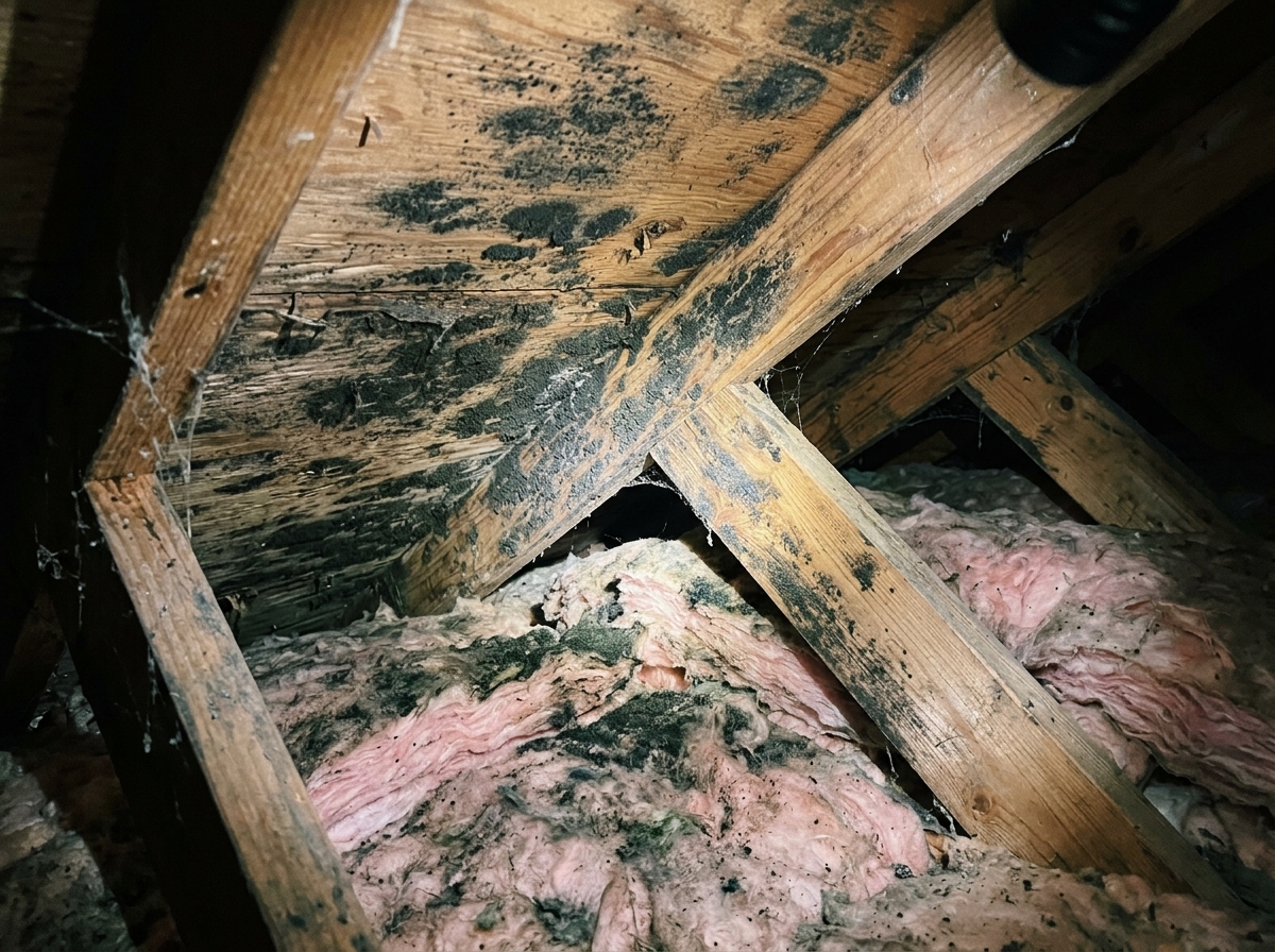 Attic roof rafters mold growth