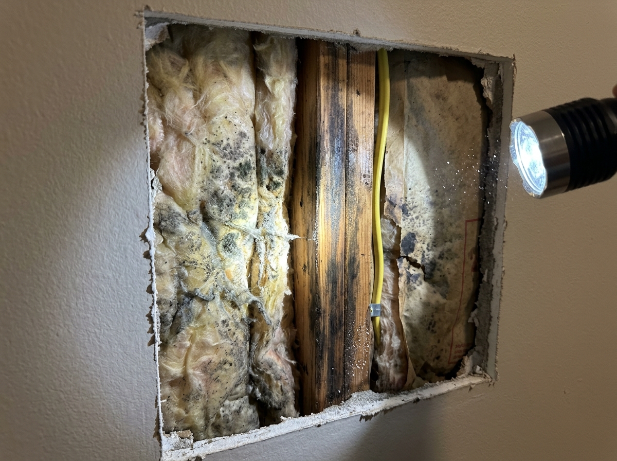 Mold inside wall cavity and ceiling