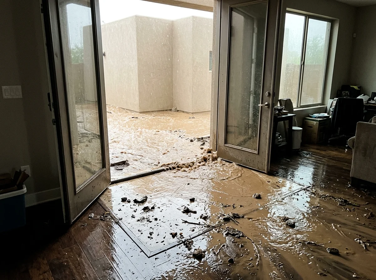 Exterior floodwater entering building in Mesa AZ