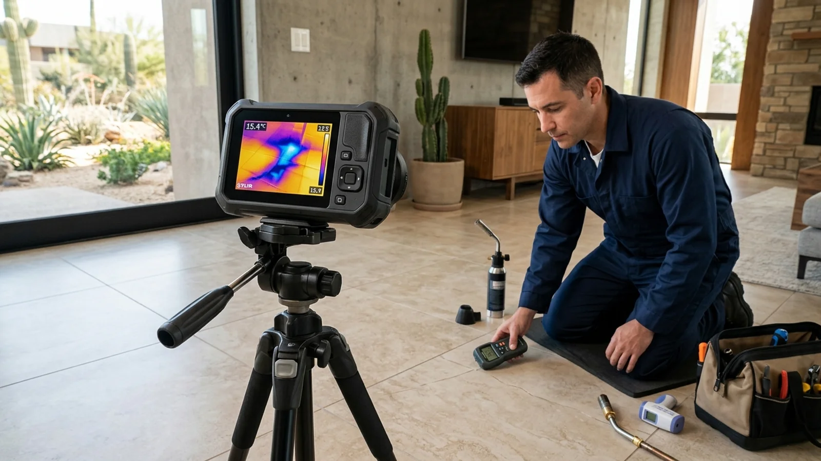 Thermal moisture scan and under-slab plumbing inspection in a Mesa residence